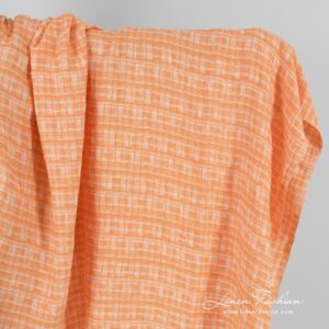 Orange jacquard linen fabric