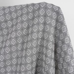 Grey linen cotton fabric in rhombus pattern, washed