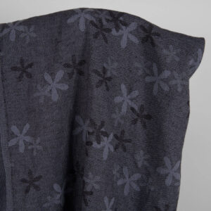 Washed linen cotton fabric with blueish grey flowers