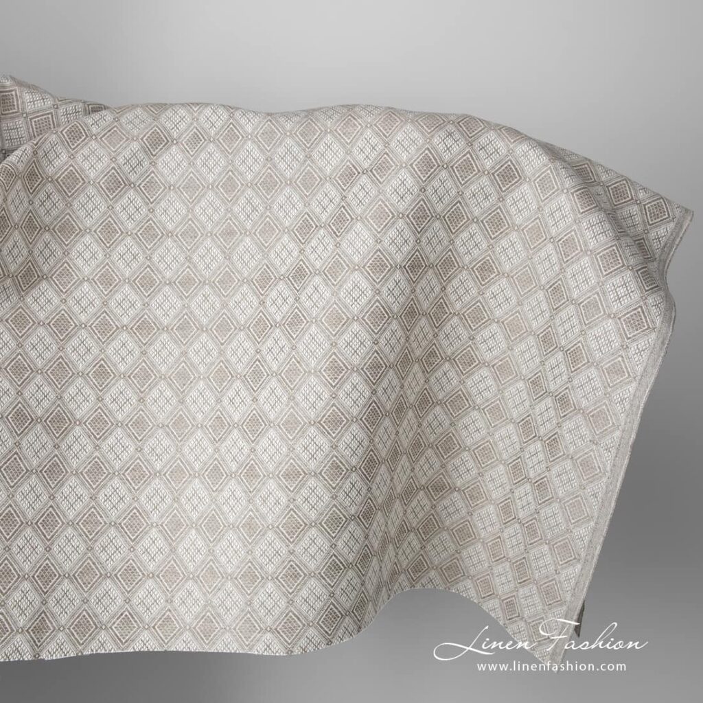 Linen cotton fabric sand colour rhombus pattern