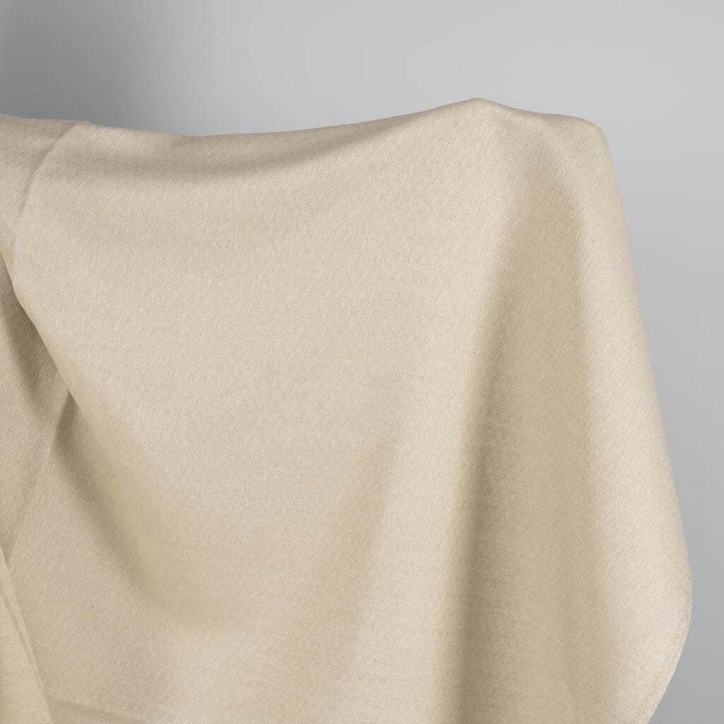 Linen cotton fabric white and sand herringbone