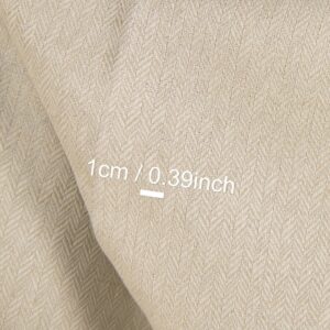 Linen cotton fabric white and sand herringbone, 1cm pattern