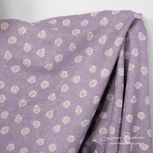 Violet linen cotton fabric with roses