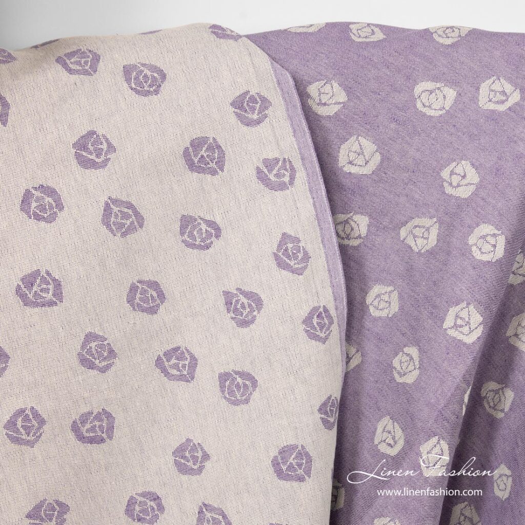 Violet linen cotton fabric, double - sided