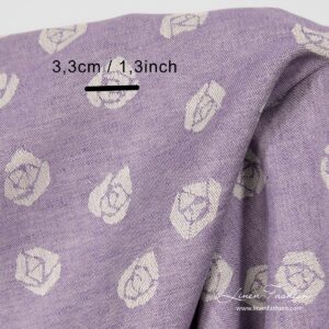 Violet linen cotton fabric with woven roses, jacquard