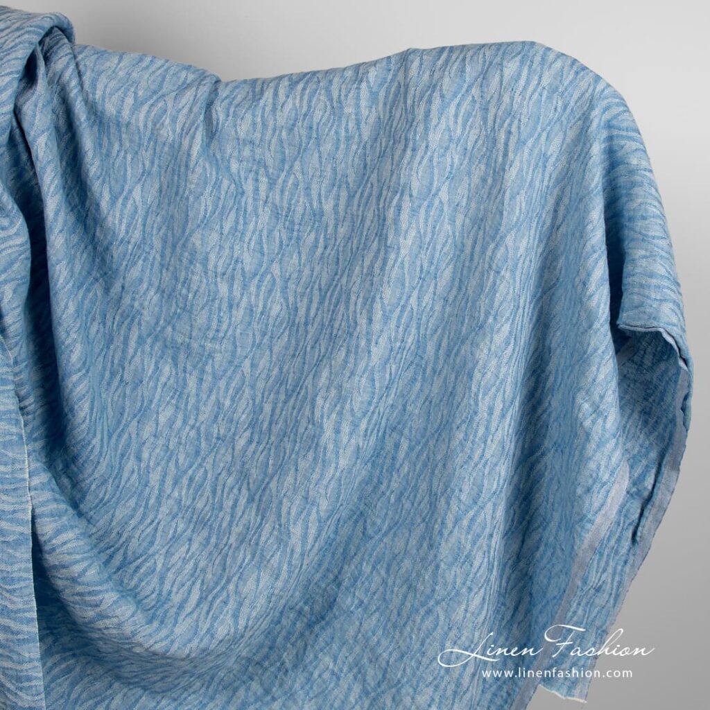 Blue jacquard linen fabric