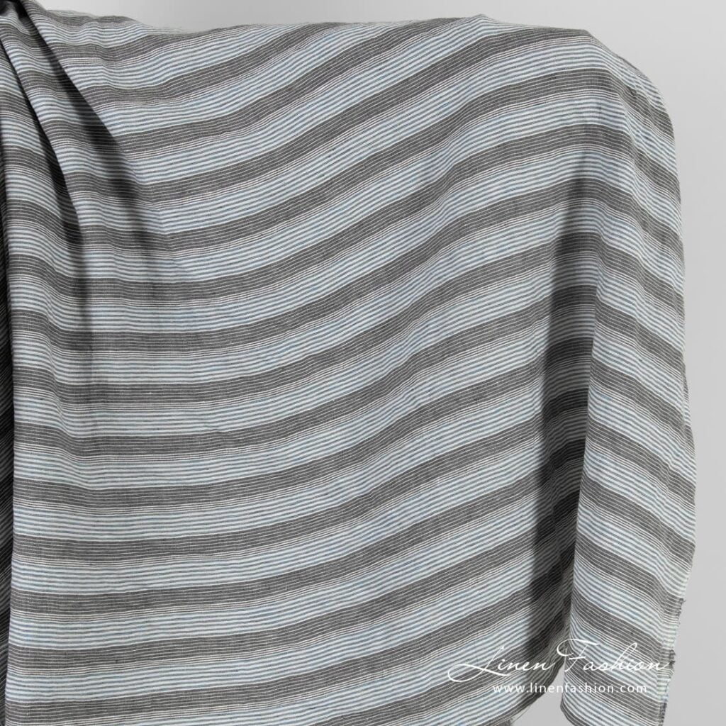 Brown blue linen fabric in stripes