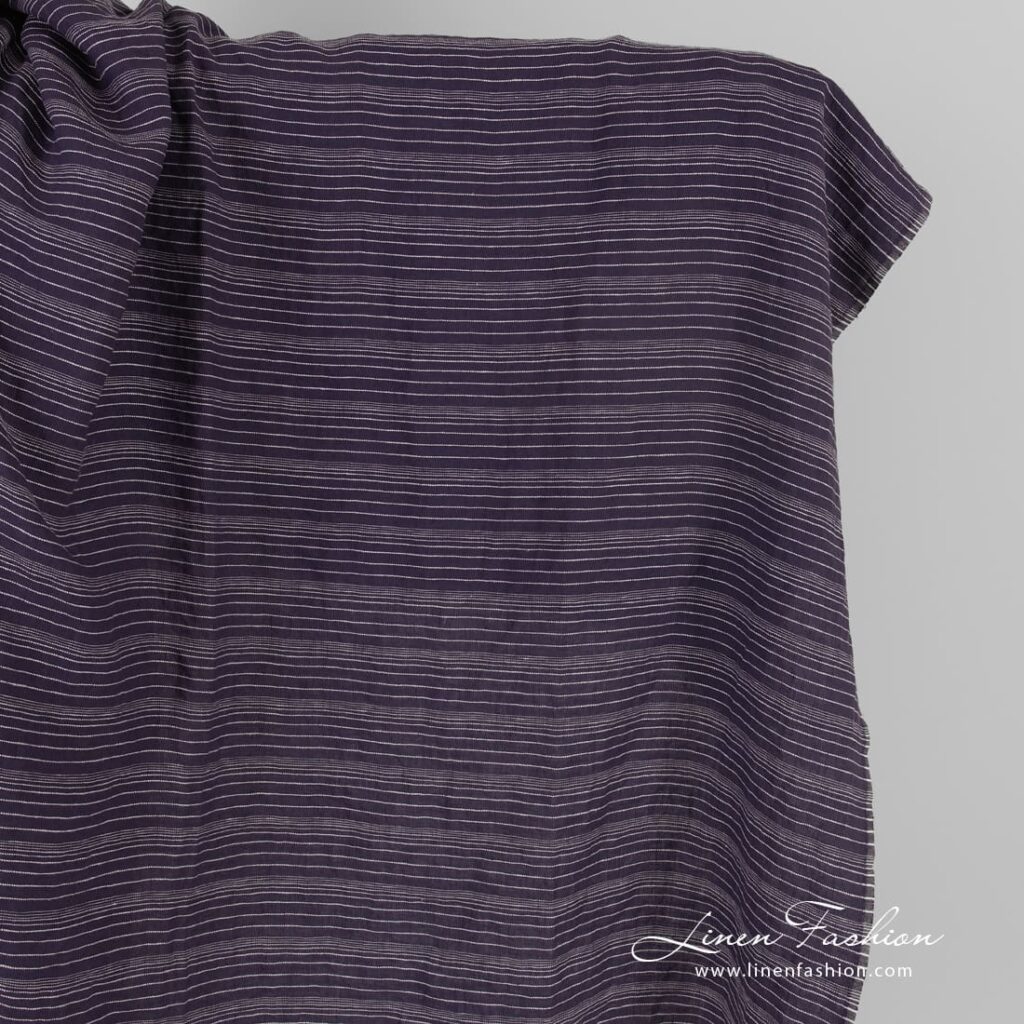 Dark blue linen fabric in stripes