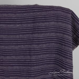 Mørkeblått linstoff i striper vasket 10 Dark blue linen fabric in stripes, washed