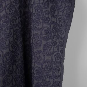 Washed linen cotton fabric grey and cobalt blue jacquard, fabric edge