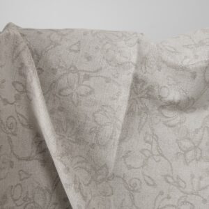 Natural colour linen cotton jacquard fabric with flowers close up detail