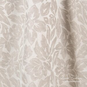 Light grey linen blend flower pattern fabric
