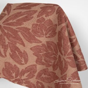 Brown linen cotton fabric with flowers