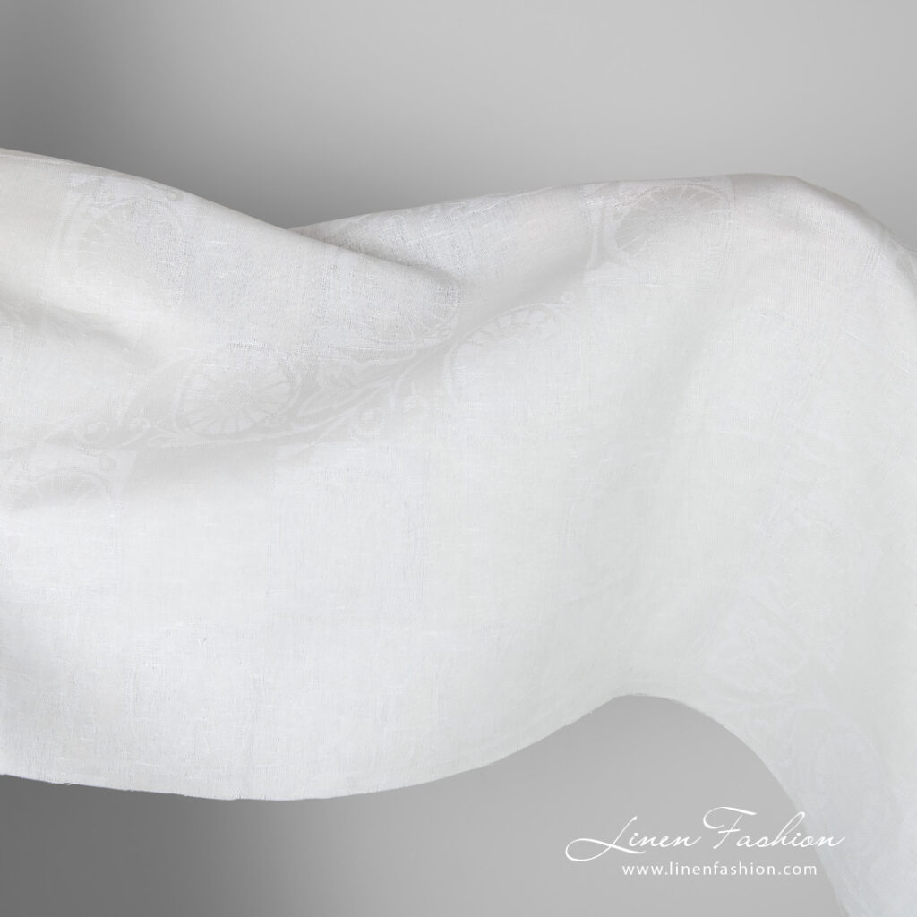 Linen cotton white jacquard fabric