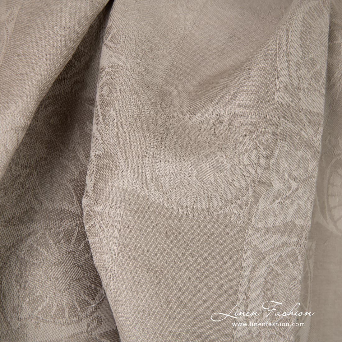 Linen cotton brownish jacquard fabric in checks