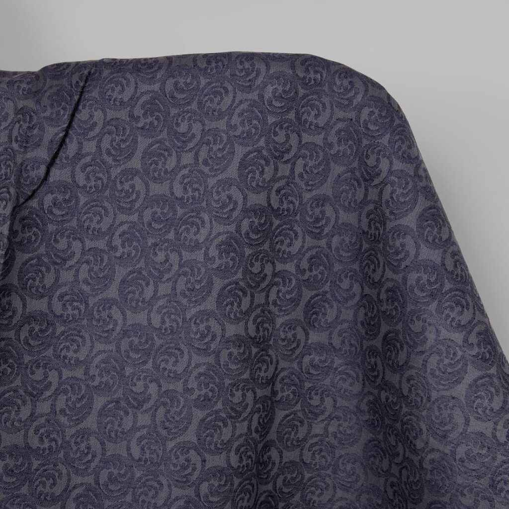 Linen cotton fabric grey and cobalt blue jacquard