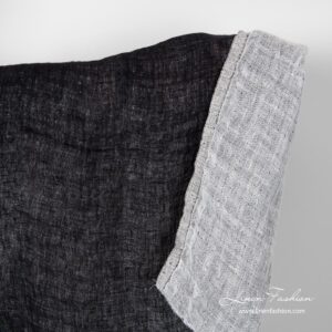 Black and white linen fabric, double sided, washed