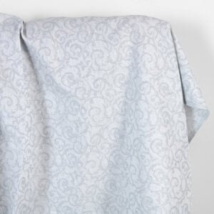 Lin-bomullsstoff hvit og grå jacquard sølv lurex