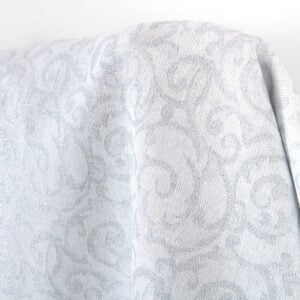 Lin-bomullsstoff hvit og grå jacquard sølv lurex
