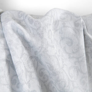 Lin-bomullsstoff hvit og grå jacquard sølv lurex