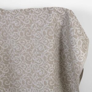 Lin-bomullsstoff beige og hvit jacquard sølv lurex