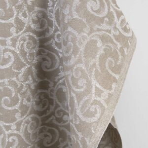 Lin-bomullsstoff beige og hvit jacquard sølv lurex