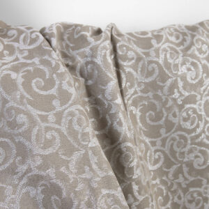 Lin-bomullsstoff beige og hvit jacquard sølv lurex