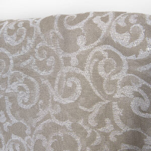 Lin-bomullsstoff beige og hvit jacquard sølv lurex