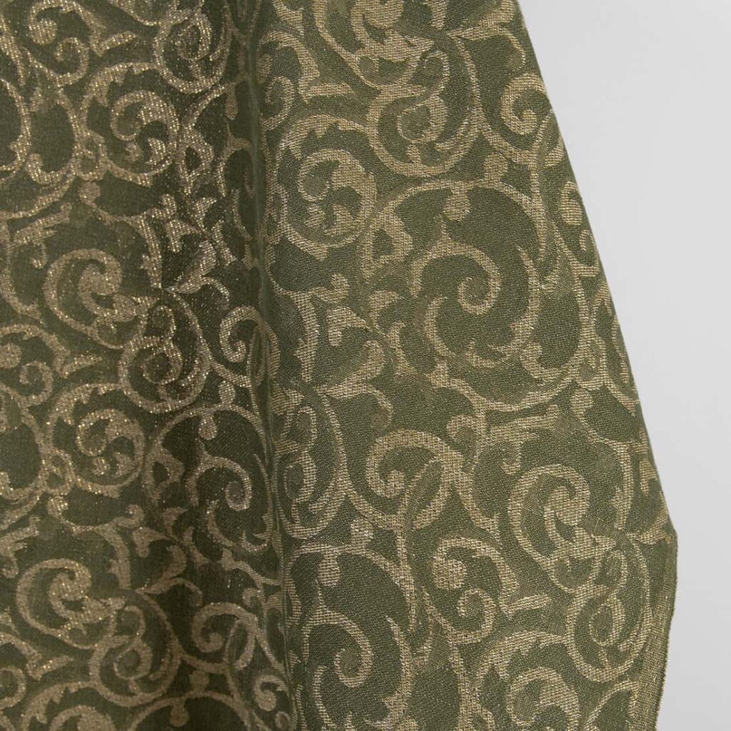 Lin-bomullsstoff grønn og naturlig jacquard gull-lurex 2 Lin-bomullsstoff grønn og naturlig jacquard gull-lurex - Bilde 2