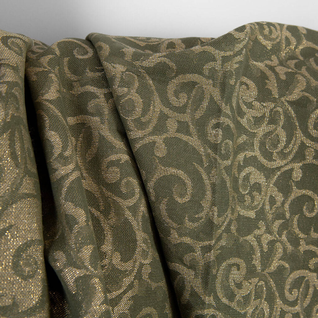 Lin-bomullsstoff grønn og naturlig jacquard gull-lurex 3 Lin-bomullsstoff grønn og naturlig jacquard gull-lurex - Bilde 3
