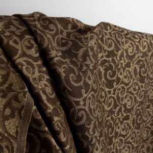 Lin bomull stoff brun og naturlig jacquard gull lurex