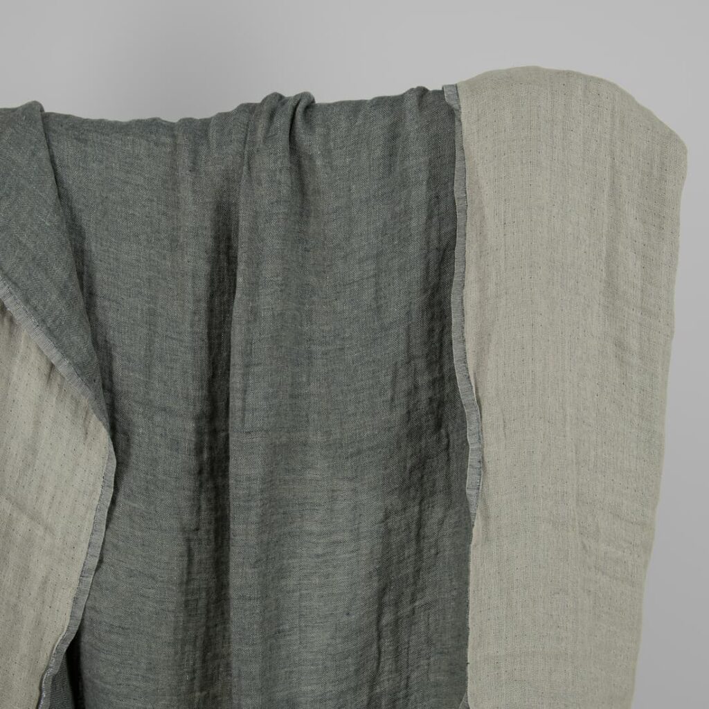 Washed linen fabric greyish blue colour double-sided