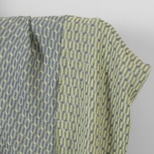 Washed linen fabric grey yellow geometric pattern