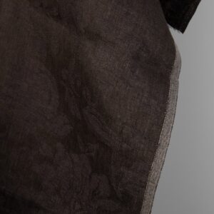 Dark brown jacquard linen fabric with flowers, 100% linen