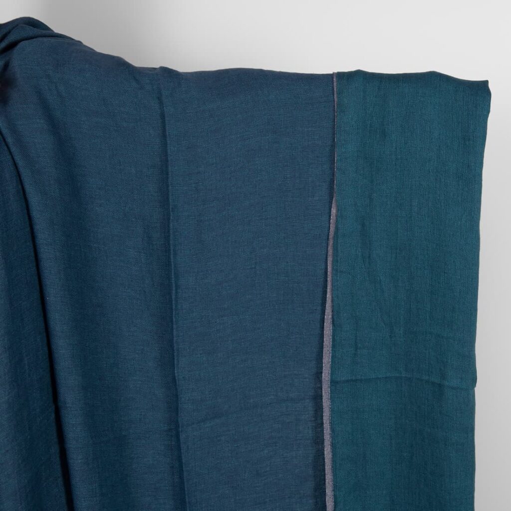 Double-sided blue washed linen fabric