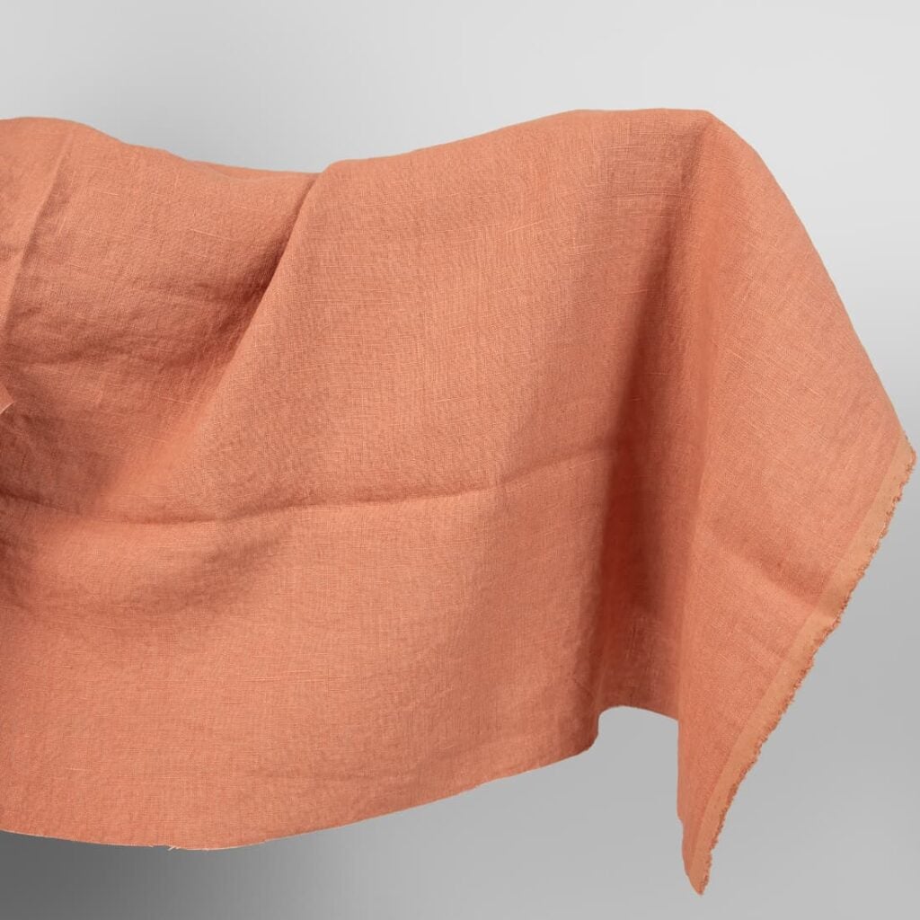Washed linen fabric coral nude colour