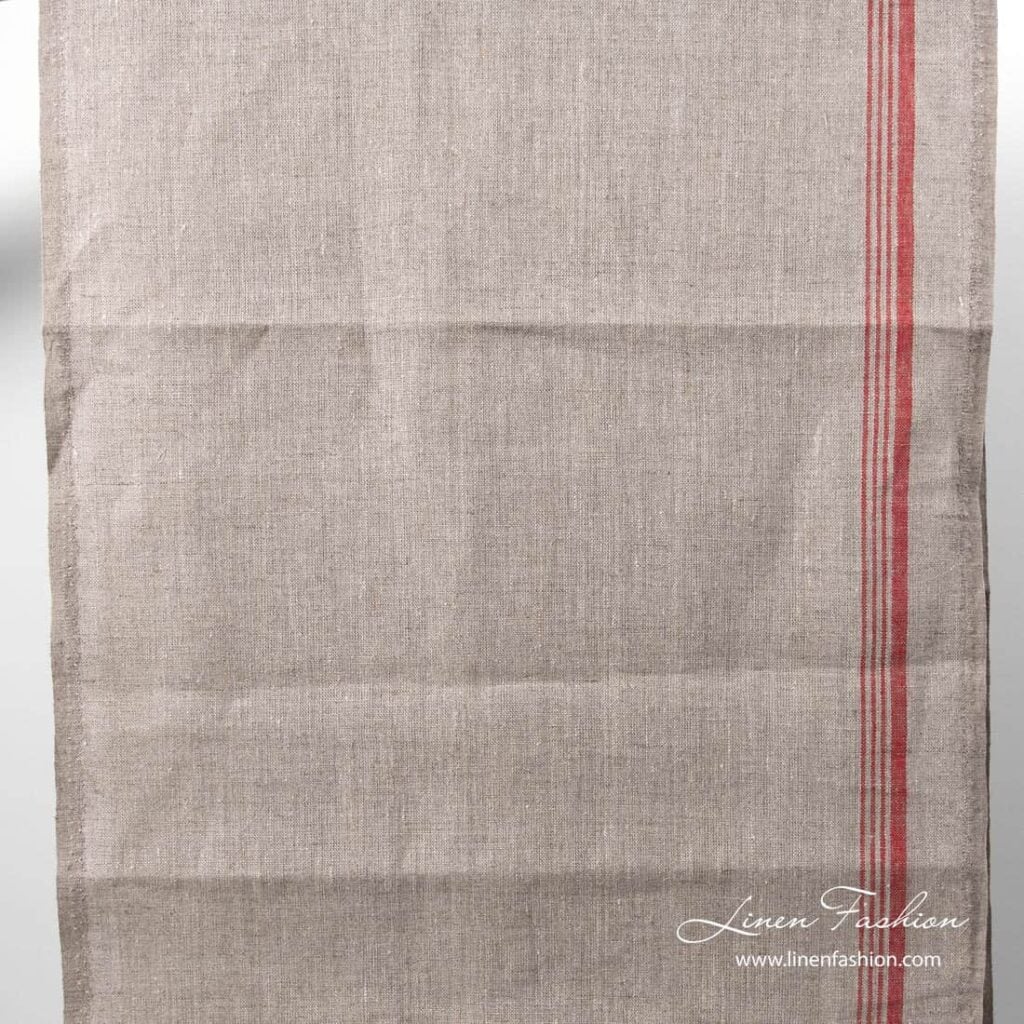 Narrow undyed color towel fabric with red stripe