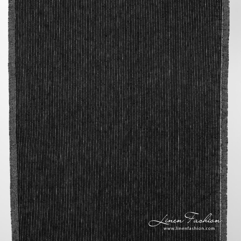 Black narrow linen fabric in stripes