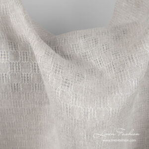 Linen fabric in light grey color azure checks