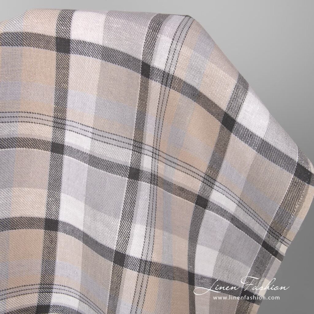 Linen fabric in light grey, white checks.