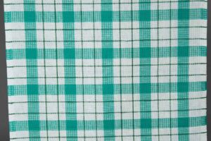 Rutete lin-bomullsstoff i grønt og hvitt