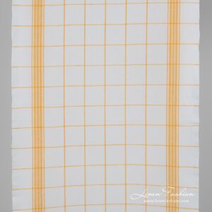 White linen cotton fabric in yellow checks