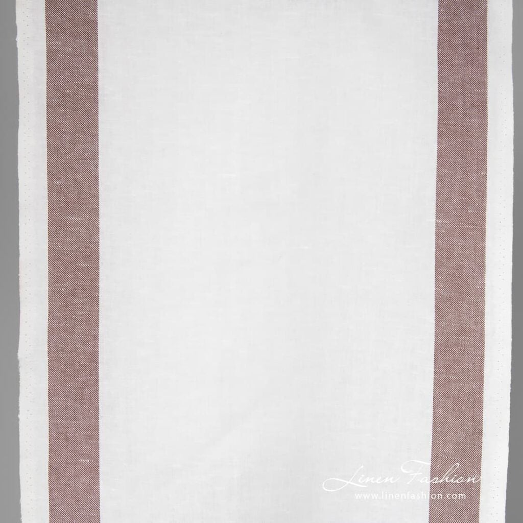 Linen cotton optical white fabric with brown stripes