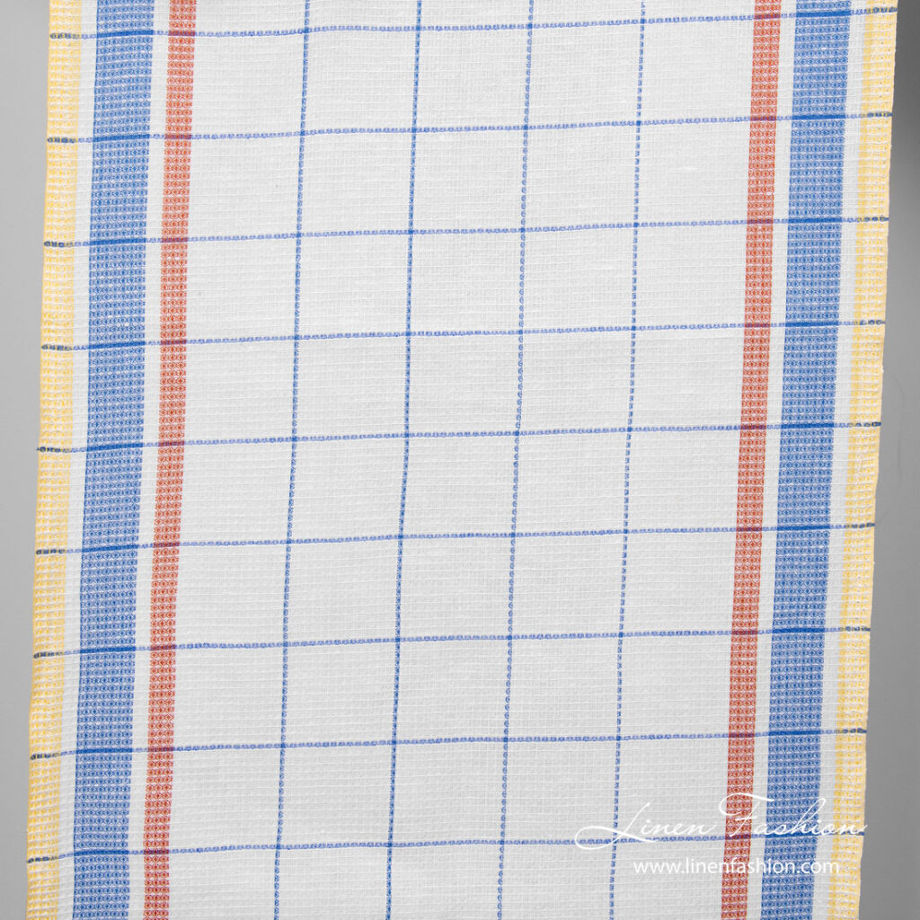 Linen blend toweling fabric with checks