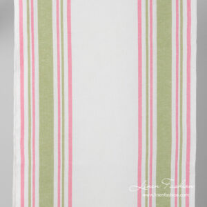 Narrow width linen blend fabric with pink, green stripes