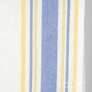 White narrow linen blend fabric in yellow, blue stripes