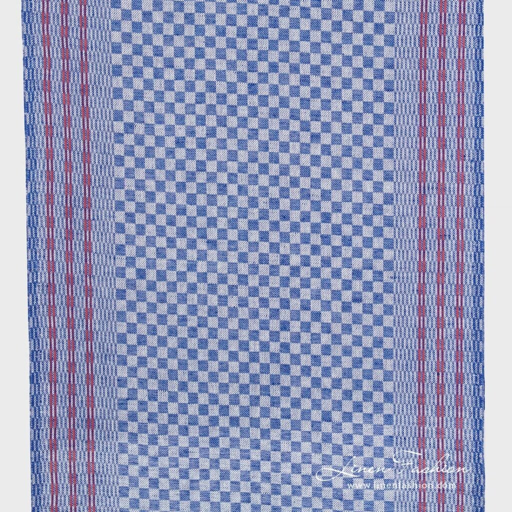 Blue checked narrow linen cotton fabric.