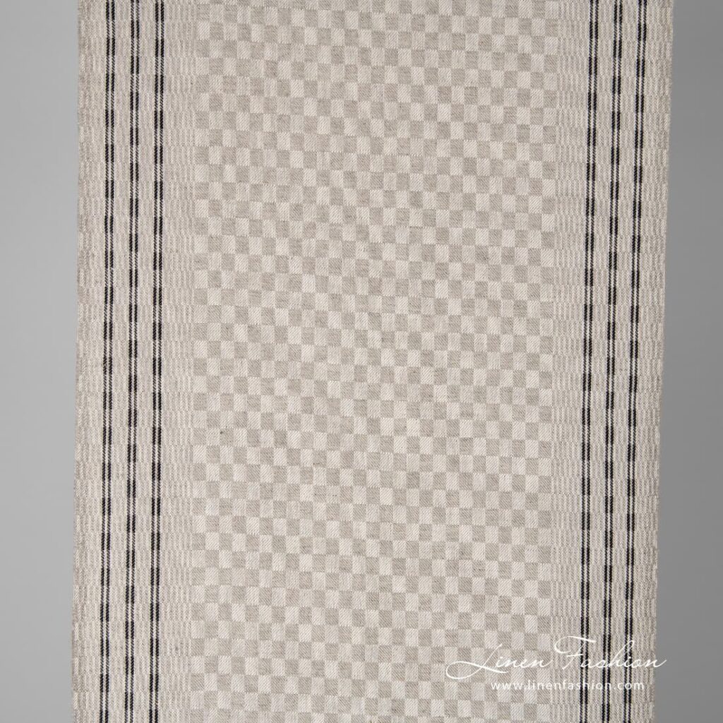 Narrow linen cotton fabric in grey checks.