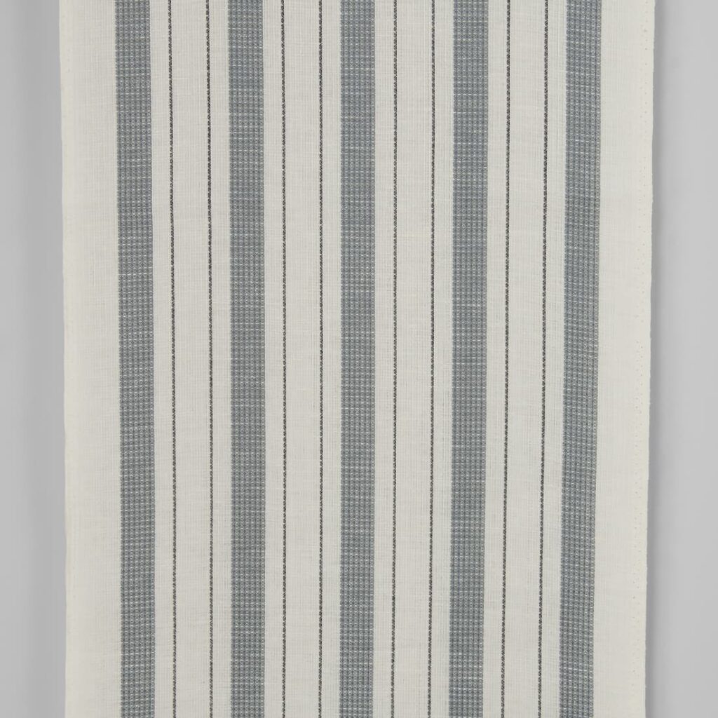 Narrow linen cotton fabric off-white with grey stripes waffle