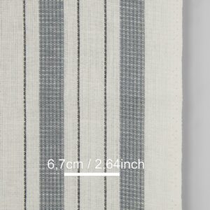 Narrow linen cotton fabric off-white with grey stripes waffle, with measurements
